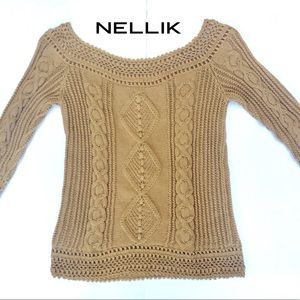 NELLiK Tan Sweater 3/4 Sleeve Sz L